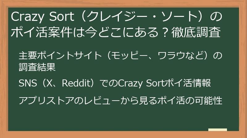 Crazy Sort（クレイジー・ソート）のポイ活案件は今どこにある？徹底調査