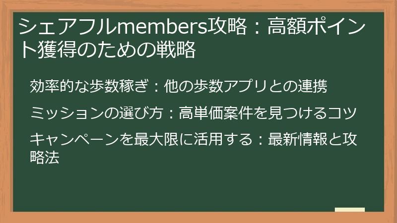 シェアフルmembers攻略：高額ポイント獲得のための戦略