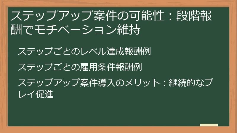 ステップアップ案件の可能性：段階報酬でモチベーション維持