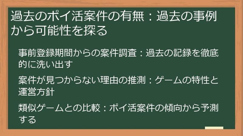 過去のポイ活案件の有無：過去の事例から可能性を探る