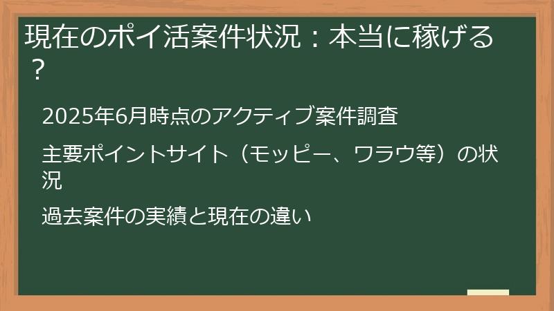 現在のポイ活案件状況：本当に稼げる？