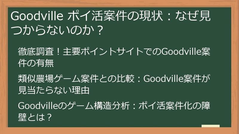 Goodville ポイ活案件の現状：なぜ見つからないのか？
