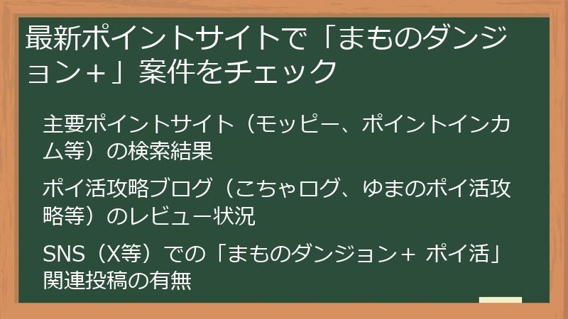 最新ポイントサイトで「まものダンジョン＋」案件をチェック