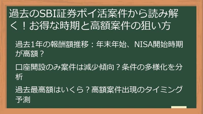 過去のSBI証券ポイ活案件から読み解く！お得な時期と高額案件の狙い方