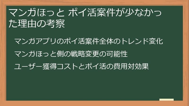 マンガほっと ポイ活案件が少なかった理由の考察