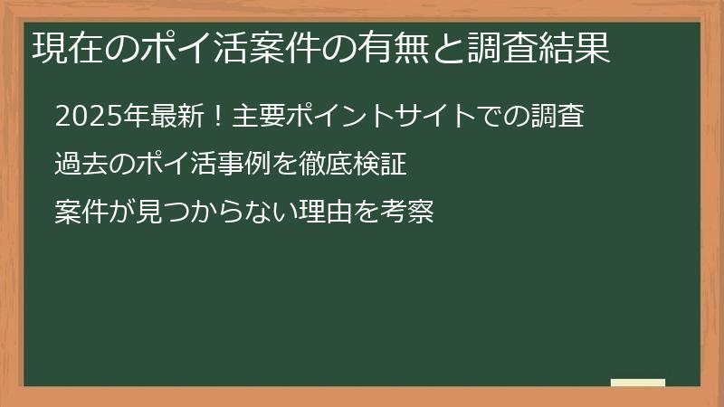 現在のポイ活案件の有無と調査結果