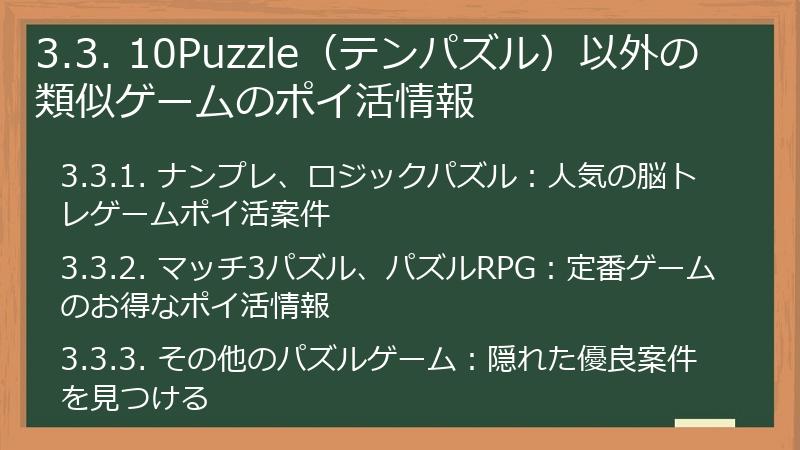 3.3. 10Puzzle(テンパズル)以外の類似ゲームのポイ活情報