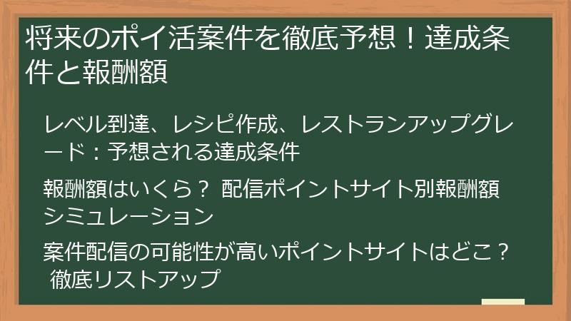 将来のポイ活案件を徹底予想！達成条件と報酬額