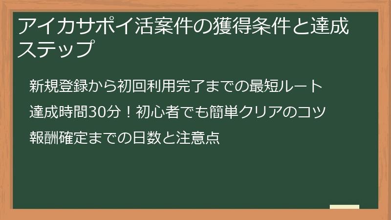 アイカサポイ活案件の獲得条件と達成ステップ