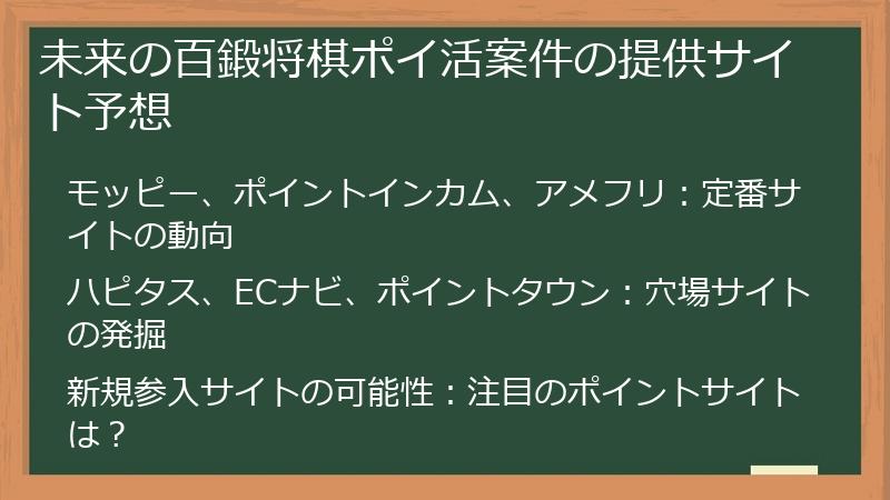 未来の百鍛将棋ポイ活案件の提供サイト予想