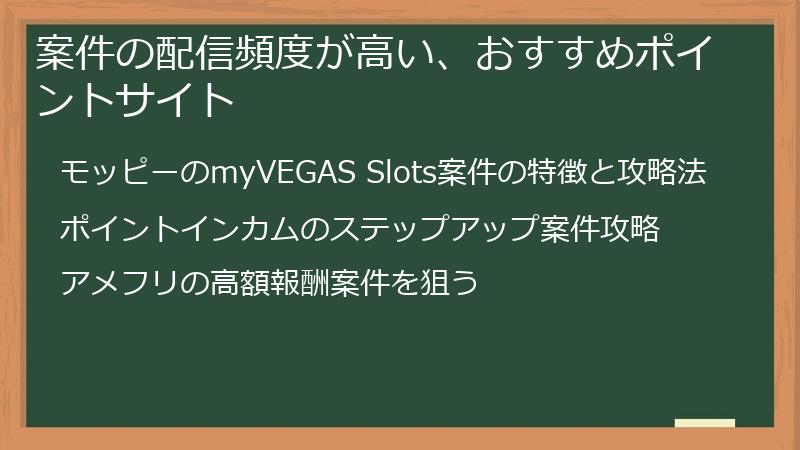 案件の配信頻度が高い、おすすめポイントサイト