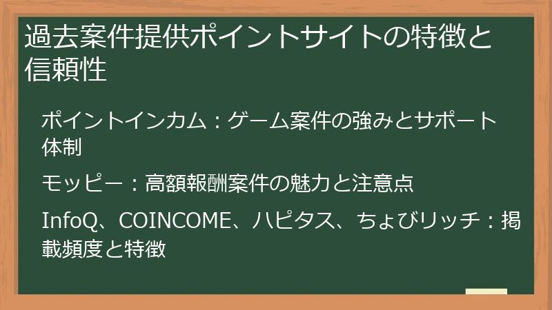 過去案件提供ポイントサイトの特徴と信頼性