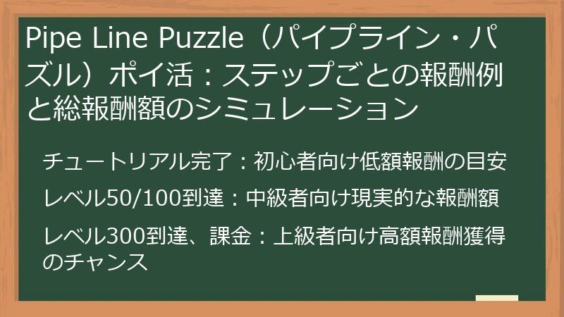 Pipe Line Puzzle（パイプライン・パズル）ポイ活：ステップごとの報酬例と総報酬額のシミュレーション