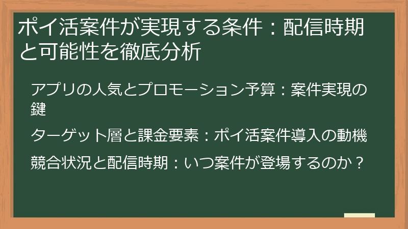 ポイ活案件が実現する条件：配信時期と可能性を徹底分析