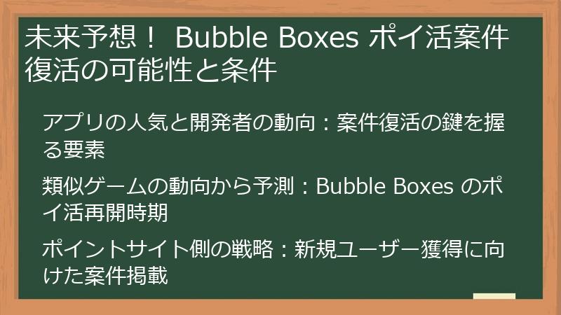 未来予想！ Bubble Boxes ポイ活案件復活の可能性と条件