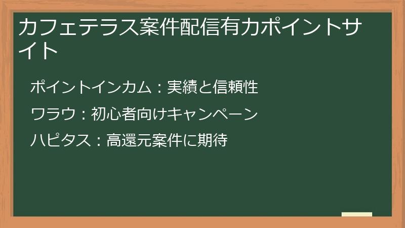 カフェテラス案件配信有力ポイントサイト