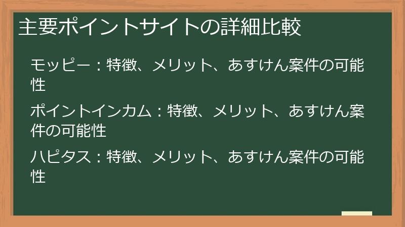 主要ポイントサイトの詳細比較