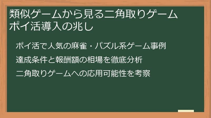類似ゲームから見るニ角取りゲーム ポイ活導入の兆し