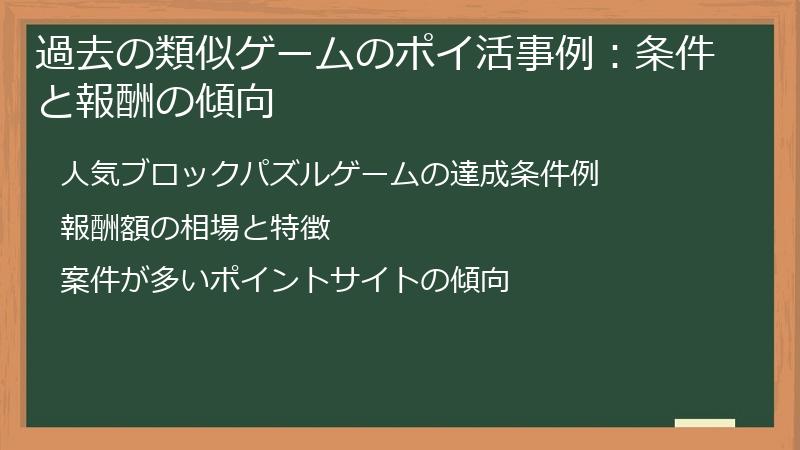 過去の類似ゲームのポイ活事例：条件と報酬の傾向