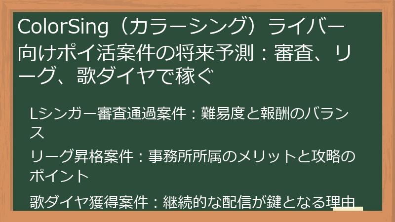 ColorSing（カラーシング）ライバー向けポイ活案件の将来予測：審査、リーグ、歌ダイヤで稼ぐ
