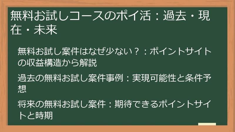 無料お試しコースのポイ活：過去・現在・未来