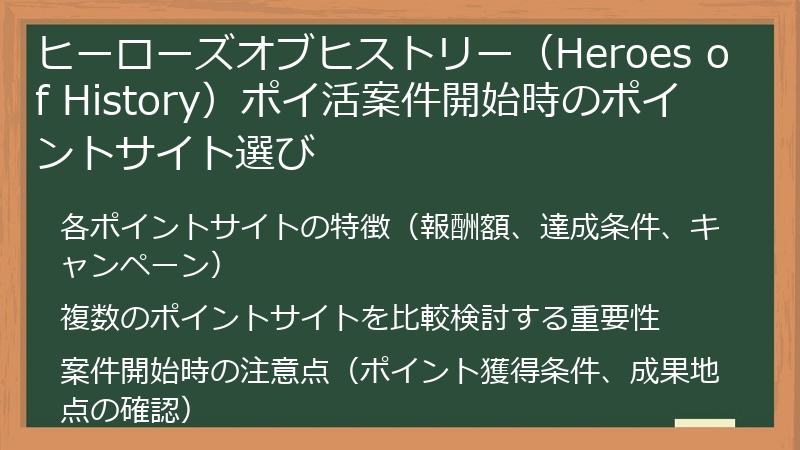 ヒーローズオブヒストリー（Heroes of History）ポイ活案件開始時のポイントサイト選び