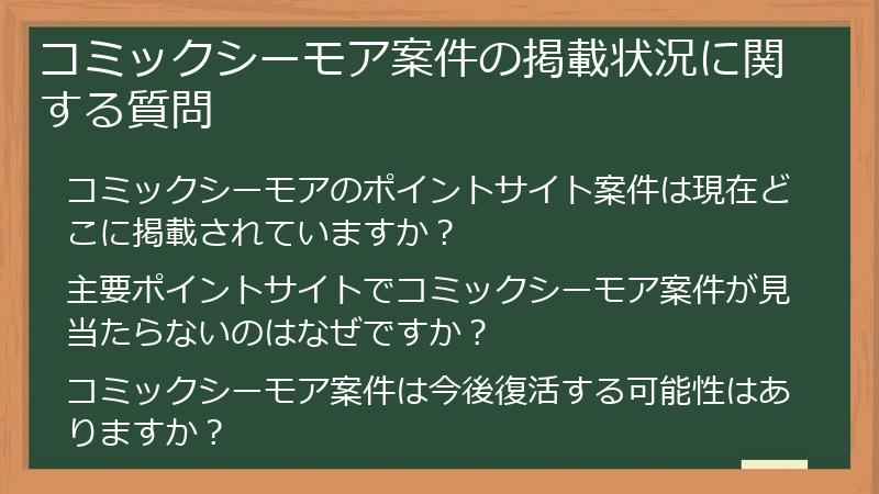 コミックシーモア案件の掲載状況に関する質問