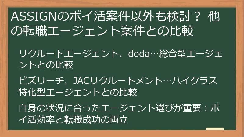 ASSIGNのポイ活案件以外も検討？ 他の転職エージェント案件との比較