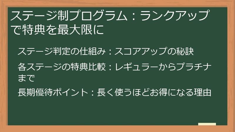 ステージ制プログラム：ランクアップで特典を最大限に