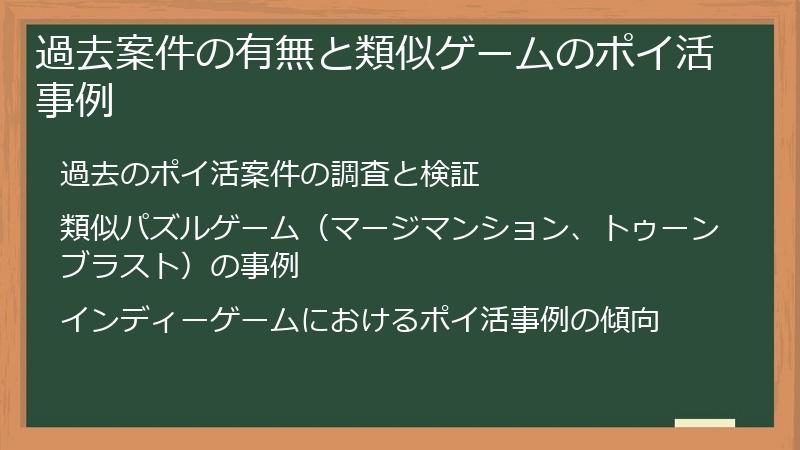 過去案件の有無と類似ゲームのポイ活事例