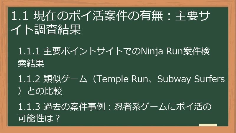1.1 現在のポイ活案件の有無：主要サイト調査結果