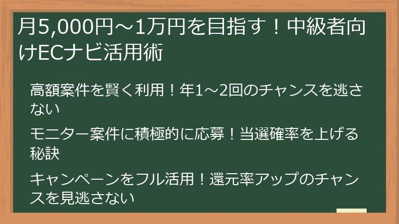 月5,000円～1万円を目指す！中級者向けECナビ活用術