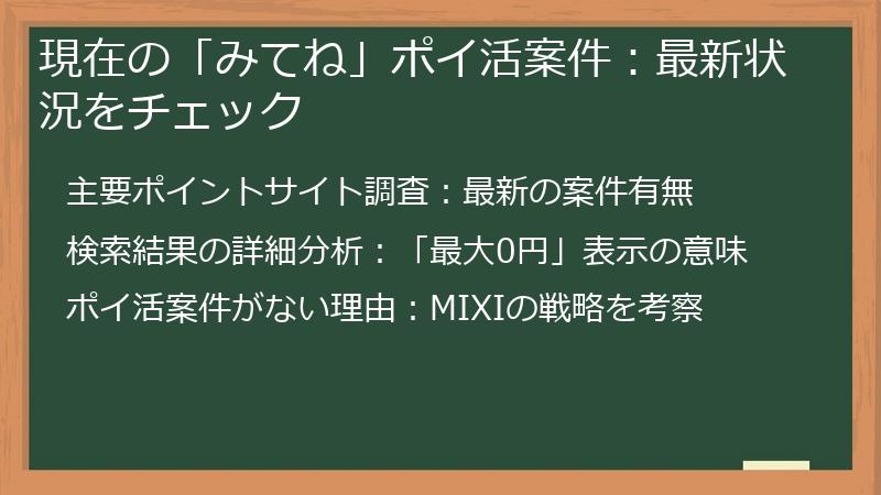 現在の「みてね」ポイ活案件：最新状況をチェック
