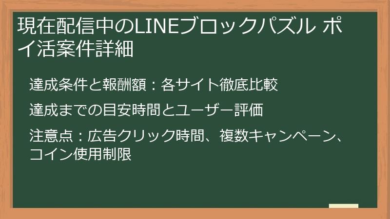 現在配信中のLINEブロックパズル ポイ活案件詳細