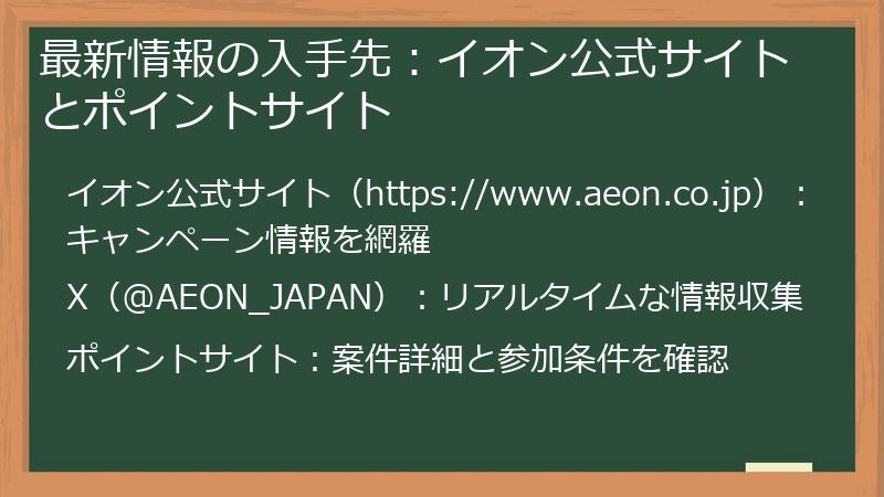 最新情報の入手先：イオン公式サイトとポイントサイト
