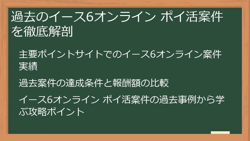 過去のイース6オンライン ポイ活案件を徹底解剖