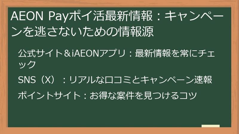 AEON Payポイ活最新情報:キャンペーンを逃さないための情報源