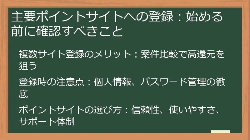 主要ポイントサイトへの登録:始める前に確認すべきこと