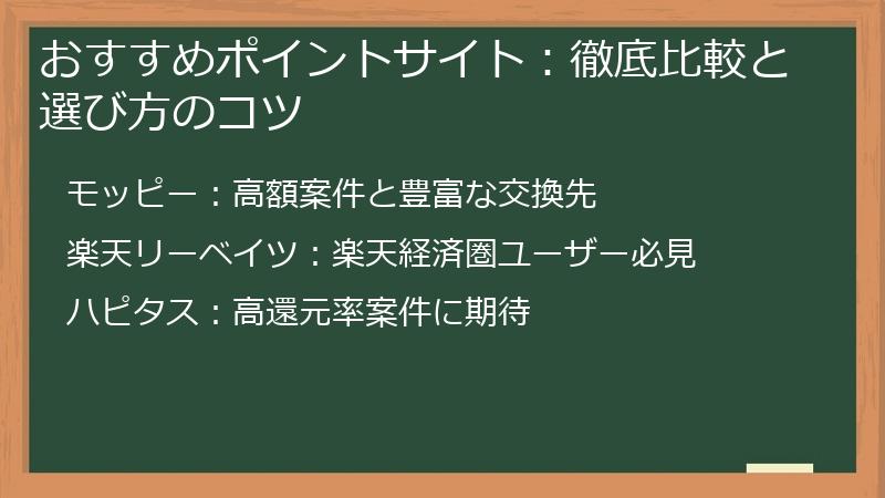 おすすめポイントサイト:徹底比較と選び方のコツ