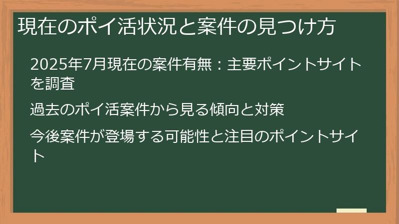 現在のポイ活状況と案件の見つけ方