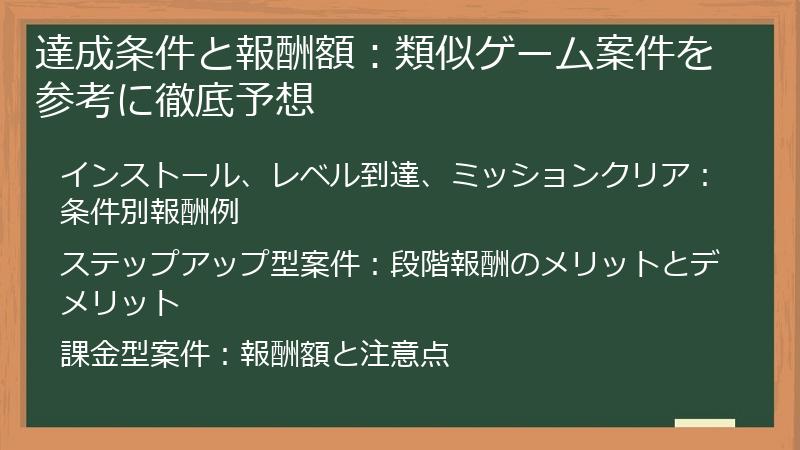 達成条件と報酬額：類似ゲーム案件を参考に徹底予想