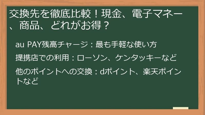 交換先を徹底比較！現金、電子マネー、商品、どれがお得？