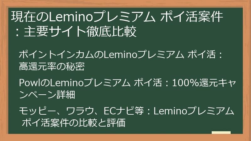 現在のLeminoプレミアム ポイ活案件：主要サイト徹底比較