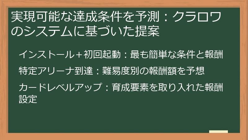 実現可能な達成条件を予測：クラロワのシステムに基づいた提案