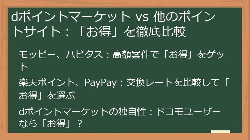 dポイントマーケット vs 他のポイントサイト:「お得」を徹底比較