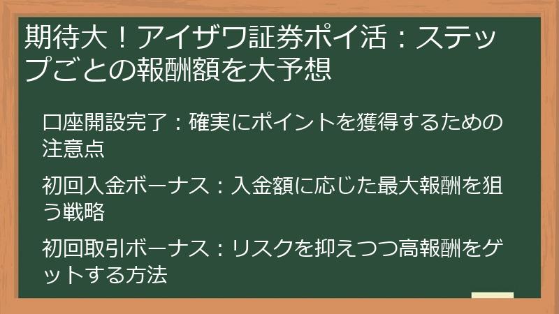 期待大！アイザワ証券ポイ活：ステップごとの報酬額を大予想