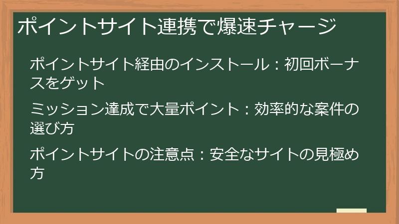 ポイントサイト連携で爆速チャージ
