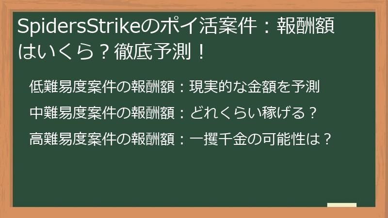 SpidersStrikeのポイ活案件：報酬額はいくら？徹底予測！