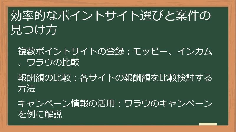 効率的なポイントサイト選びと案件の見つけ方