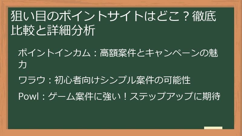 狙い目のポイントサイトはどこ？徹底比較と詳細分析